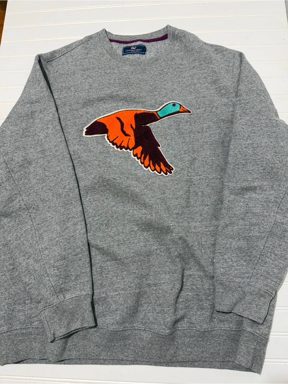 Vineyard Vines Mens 2XLT Gray Flying Duck Mallard Patch Crewneck Sweatshirt